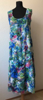 kleid blau blumen runder ausschnitt drei viertel lang ohne arm